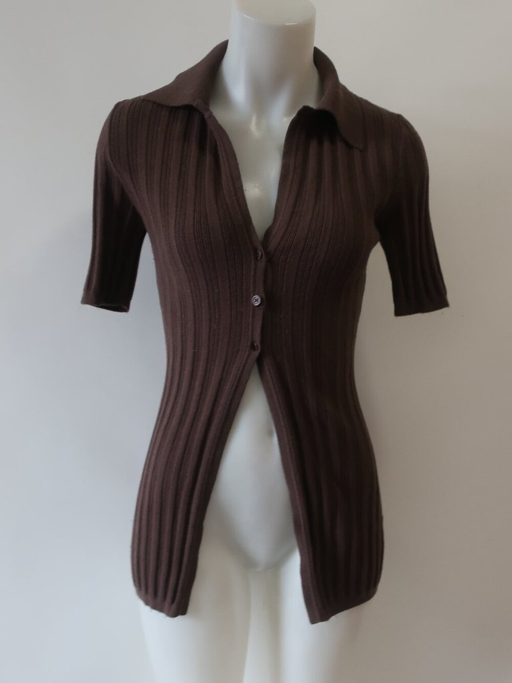Womens Ronny Kobo Chocolate Brown (Item- 42) Short Sleeve Cardigan Sweater S